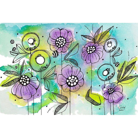 Vibrant Garden Beauties Black Modern Wood Framed Art Print with Double Matting by Krinlox