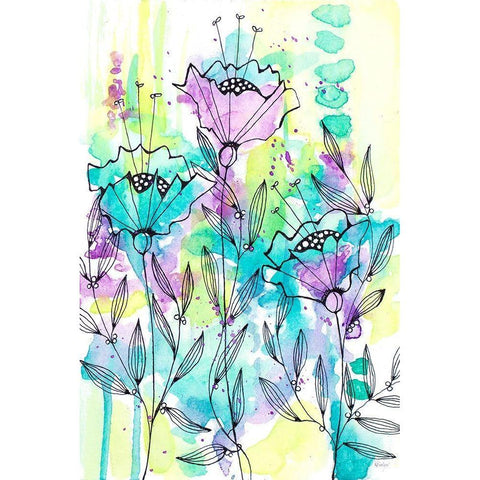 Floral Beauties Black Modern Wood Framed Art Print with Double Matting by Krinlox