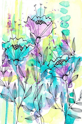 Floral Beauties White Modern Wood Framed Art Print with Double Matting by Krinlox