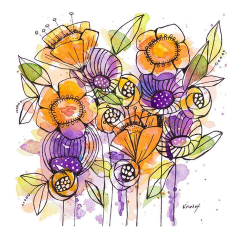 Floral Whisps Gold Ornate Wood Framed Art Print with Double Matting by Krinlox