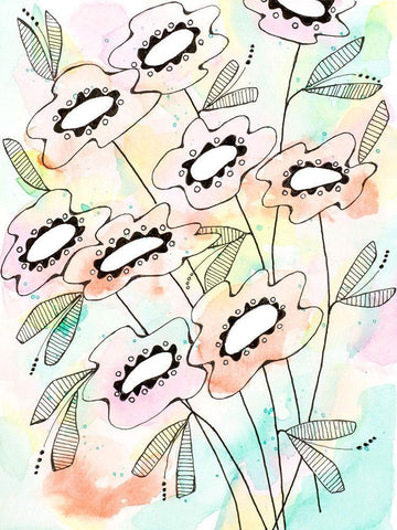 Spring Bouquet Black Ornate Wood Framed Art Print with Double Matting by Krinlox