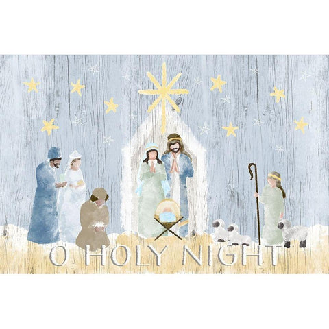 O Holy Night Nativity Gold Ornate Wood Framed Art Print with Double Matting by Metz, Andi