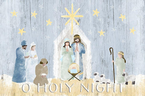 O Holy Night Nativity Black Ornate Wood Framed Art Print with Double Matting by Metz, Andi