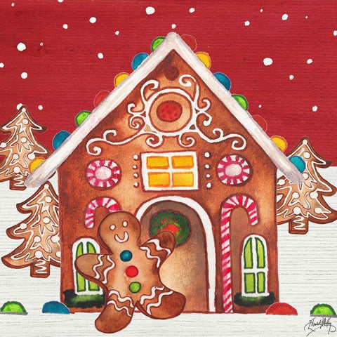 Joyful Gingerbread Village I White Modern Wood Framed Art Print by Medley, Elizabeth