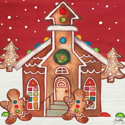 Joyful Gingerbread Village II White Modern Wood Framed Art Print with Double Matting by Medley, Elizabeth