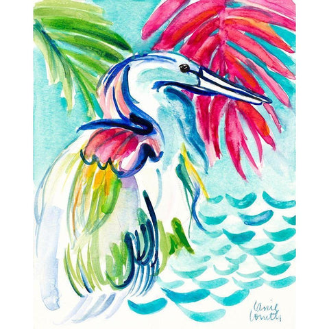 Happy Heron White Modern Wood Framed Art Print by Loreth, Lanie