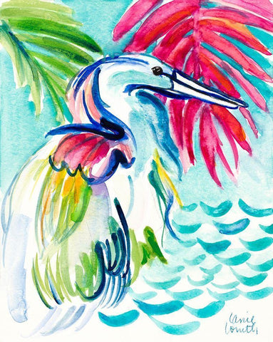 Happy Heron White Modern Wood Framed Art Print with Double Matting by Loreth, Lanie