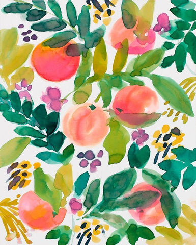 Garden Peaches White Modern Wood Framed Art Print with Double Matting by Loreth, Lanie