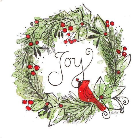 Joyful Cardinal Wreath White Modern Wood Framed Art Print by Krinlox