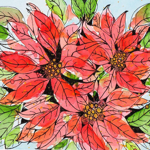 Vibrant Poinsettias I Black Ornate Wood Framed Art Print with Double Matting by Krinlox
