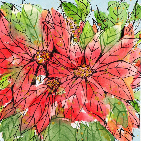 Vibrant Poinsettias II Black Ornate Wood Framed Art Print with Double Matting by Krinlox