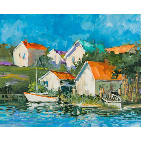 Lake Town Black Modern Wood Framed Art Print by Slivka, Jane
