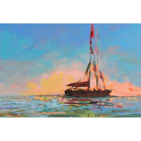 Sailboat On The Horizon Black Modern Wood Framed Art Print by Slivka, Jane