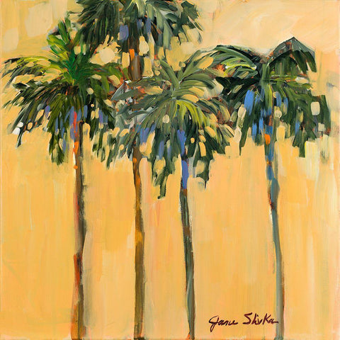 Tropical Palms on Yellow White Modern Wood Framed Art Print with Double Matting by Slivka, Jane