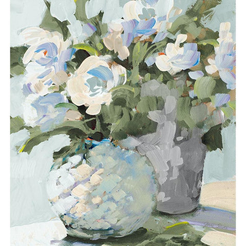 Blue Florals White Modern Wood Framed Art Print by Slivka, Jane