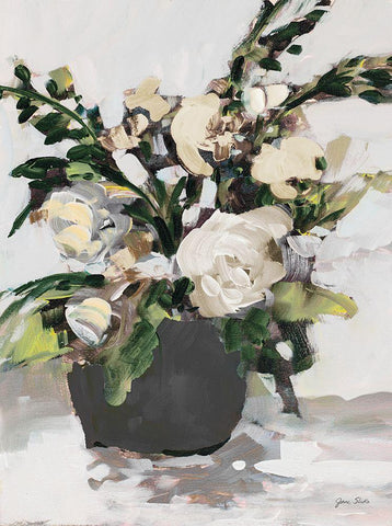 White Potted Roses Black Ornate Wood Framed Art Print with Double Matting by Slivka, Jane