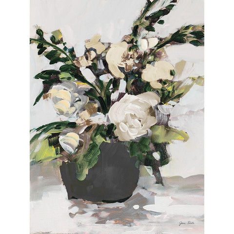 White Potted Roses Black Modern Wood Framed Art Print by Slivka, Jane