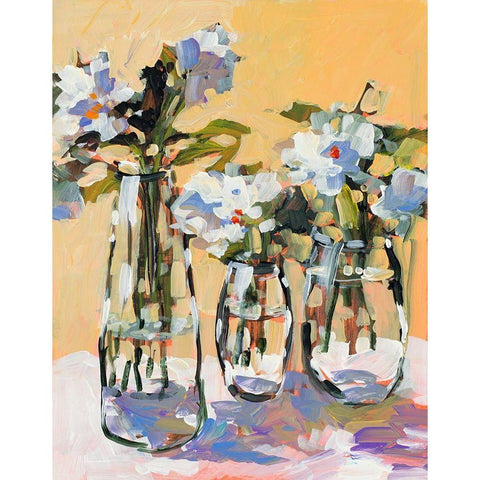 Three Flower Vases Black Modern Wood Framed Art Print by Slivka, Jane