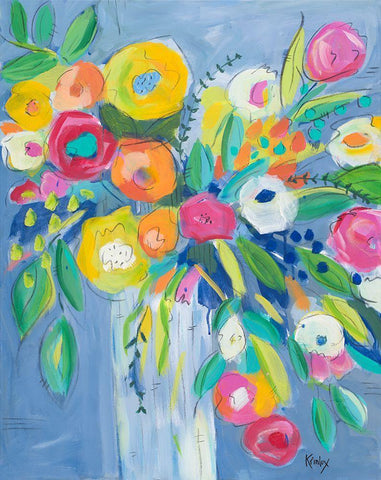 Cheerful Blossoms White Modern Wood Framed Art Print with Double Matting by Krinlox
