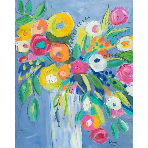 Cheerful Blossoms White Modern Wood Framed Art Print by Krinlox
