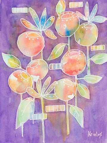 Bubble Blossoms on Violet White Modern Wood Framed Art Print with Double Matting by Krinlox