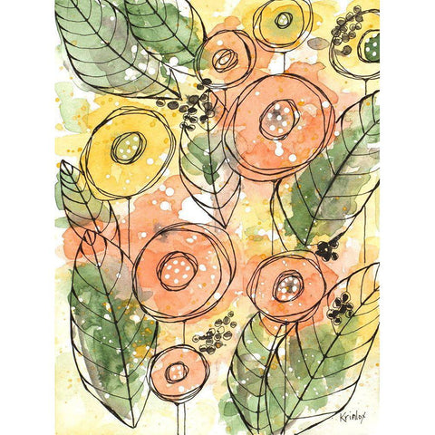 Warm Florals White Modern Wood Framed Art Print by Krinlox