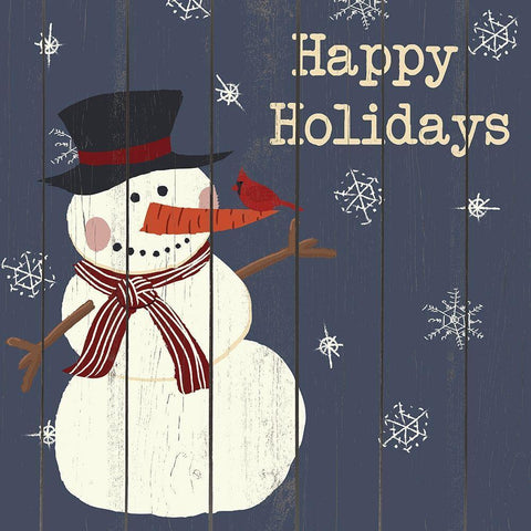 Cardinals And Snowmen I Black Modern Wood Framed Art Print by SD Graphics Studio