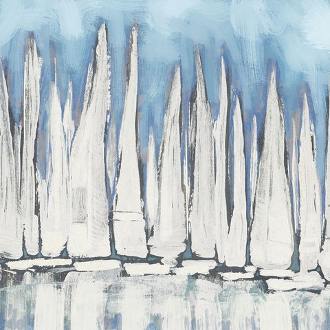 White Sailboat Crowd I White Modern Wood Framed Art Print with Double Matting by Meneely, Dan