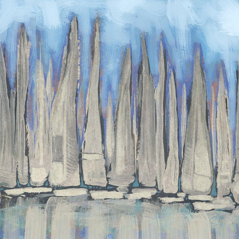 Sailboat Crowd I White Modern Wood Framed Art Print with Double Matting by Meneely, Dan