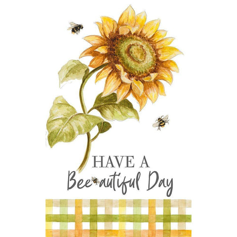 Harvest Sunflower Bee With Plaid Black Modern Wood Framed Art Print by Pinto, Patricia