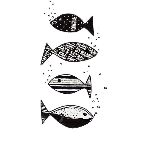 Tropical Fish Collage II Black Modern Wood Framed Art Print by Pinto, Patricia