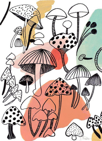 Fashion Mushrooms White Modern Wood Framed Art Print with Double Matting by Pinto, Patricia