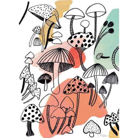 Fashion Mushrooms Black Modern Wood Framed Art Print by Pinto, Patricia