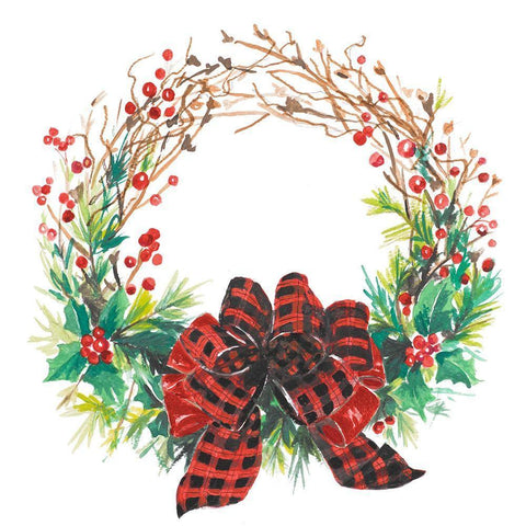 Christmas Holly Wreath White Modern Wood Framed Art Print with Double Matting by Pinto, Patricia