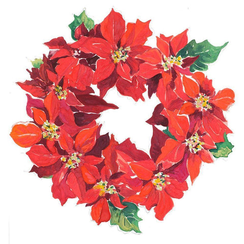 Poinsettia Wreath Gold Ornate Wood Framed Art Print with Double Matting by Pinto, Patricia