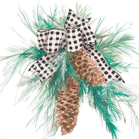 Christmas Pine Cones White Modern Wood Framed Art Print with Double Matting by Pinto, Patricia