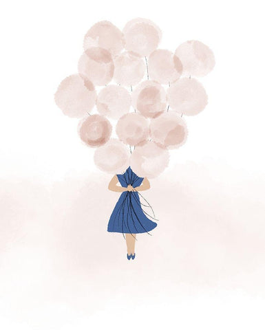 Balloon Gal White Modern Wood Framed Art Print with Double Matting by Quach, Anna