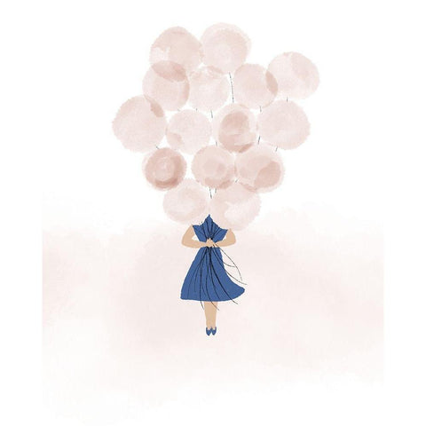 Balloon Gal White Modern Wood Framed Art Print by Quach, Anna