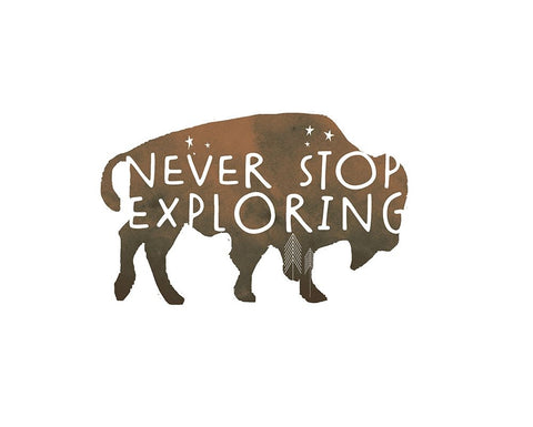 Never Stop Exploring Buffalo White Modern Wood Framed Art Print with Double Matting by Quach, Anna