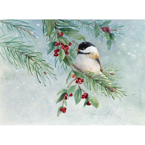 Gray-Headed Chickadee On Holly Black Modern Wood Framed Art Print with Double Matting by Loreth, Lanie