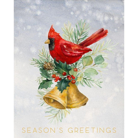 Northern Cardinal Seasons Greetings White Modern Wood Framed Art Print by Loreth, Lanie