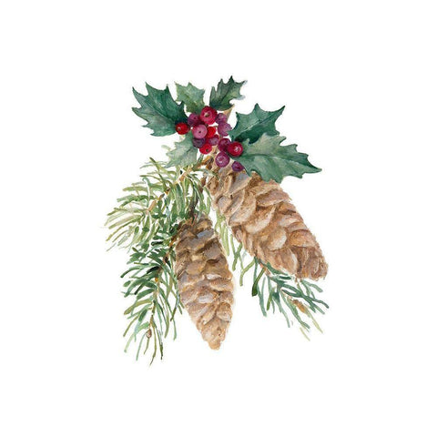 Pinecones And Holly Gold Ornate Wood Framed Art Print with Double Matting by Loreth, Lanie