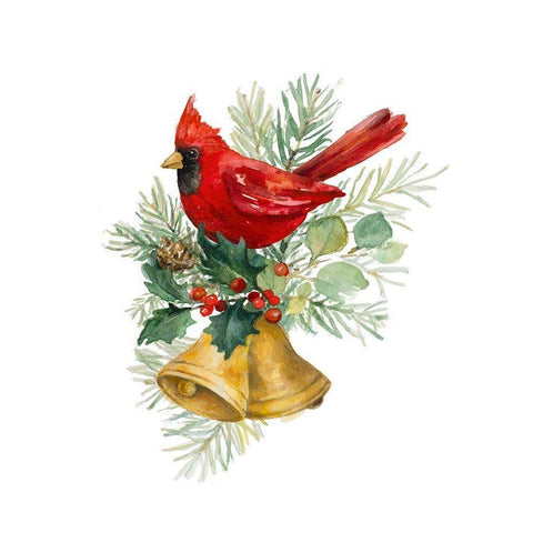 Northern Cardinal on Holiday Bells White Modern Wood Framed Art Print by Loreth, Lanie