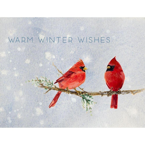 Northern Cardinals Warm Winter Wishes Gold Ornate Wood Framed Art Print with Double Matting by Loreth, Lanie