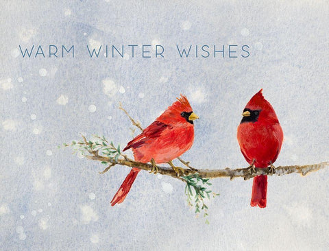 Northern Cardinals Warm Winter Wishes White Modern Wood Framed Art Print with Double Matting by Loreth, Lanie