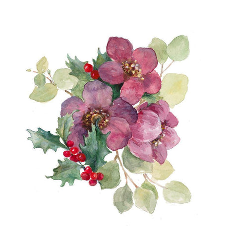 Plum Christmas Flowers Black Ornate Wood Framed Art Print with Double Matting by Loreth, Lanie