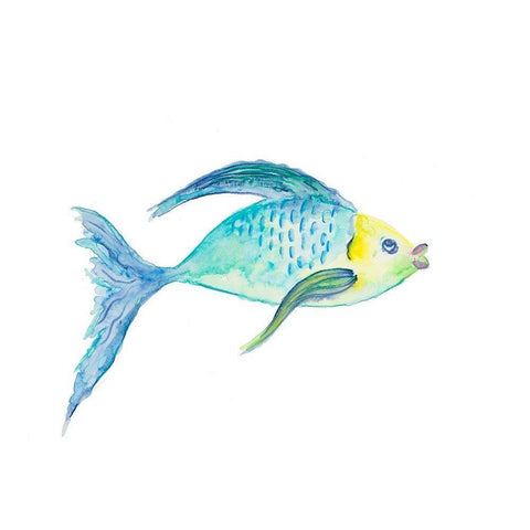 Yellow and Blue Fish I Black Modern Wood Framed Art Print with Double Matting by DeRice, Julie