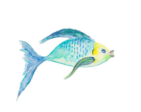 Yellow and Blue Fish I Black Ornate Wood Framed Art Print with Double Matting by DeRice, Julie