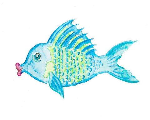 Yellow and Blue Fish II White Modern Wood Framed Art Print with Double Matting by DeRice, Julie