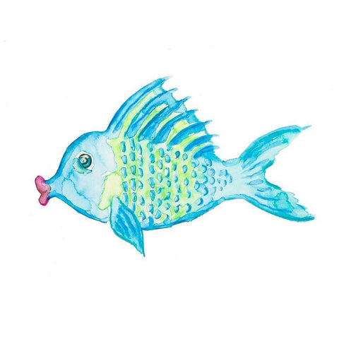 Yellow and Blue Fish II Black Modern Wood Framed Art Print with Double Matting by DeRice, Julie
